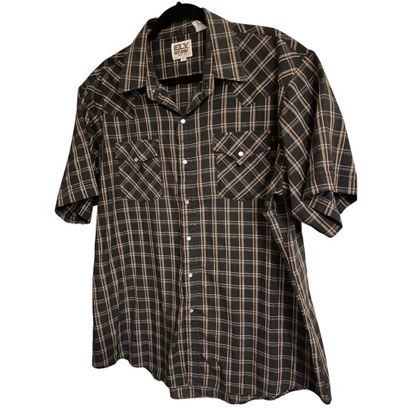 VINTAGE Ely Cattleman Men Button Up Shirt XL Brown Plaid Western Pearl Snap 90s - Picture 1 of 13